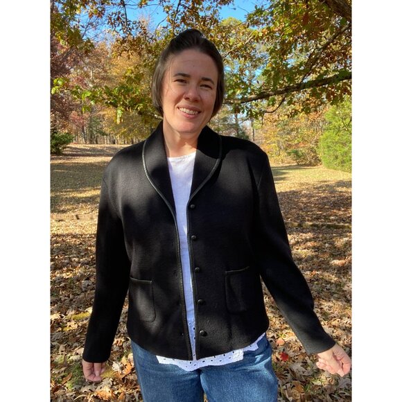 Dana Buchman Size XL Black Woolmark Button Front Merino Wool Blazer - Picture 6 of 7